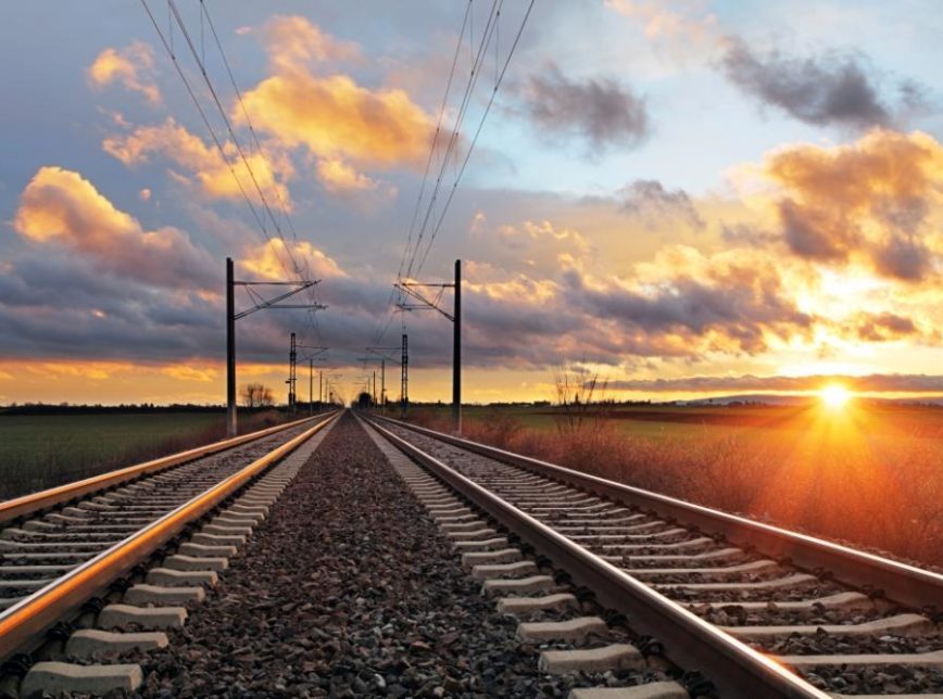 Railroad at sunset